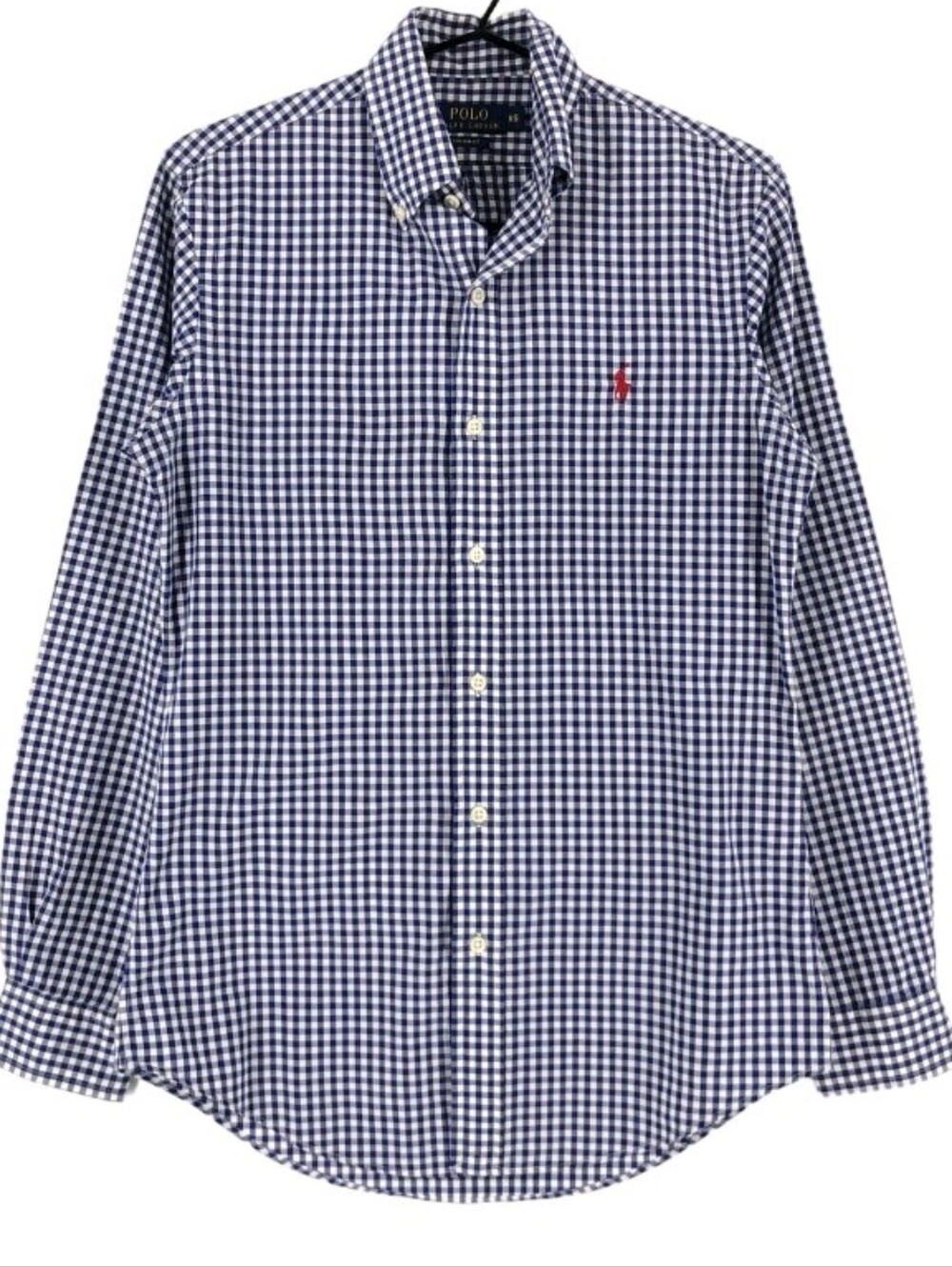 Polo by Ralph Lauren Men's Navy Gingham Button-Down Shirt Size Large Red Logo